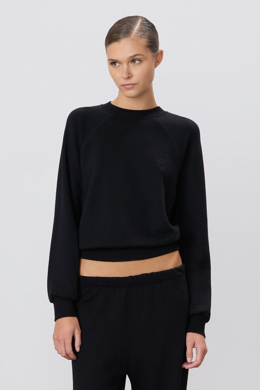 NWOT $225  Éterne Large black cotton-modal terry shrunken raglan sweatshirt